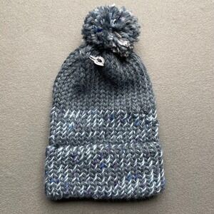 Chunky Knit Pom Beanie Hat Gray‎ Speckled Multi Color Yarn Winter Warm Slouchy